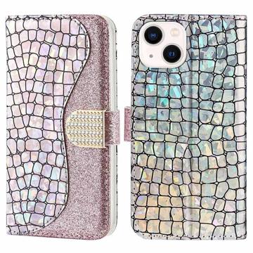 Croco Bling Series iPhone 14 Wallet Case - RosÃ© goud