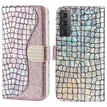 Croco Bling Series Samsung Galaxy S22+ 5G Wallet Case - Rose Gold