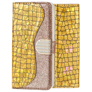 Croco Bling Samsung Galaxy A50 Wallet Case - Goud