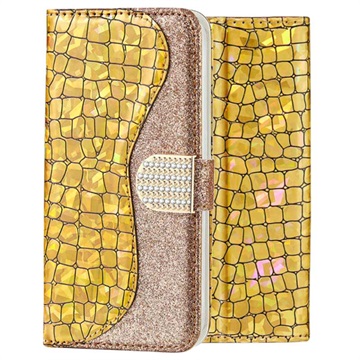 Croco Bling iPhone XS Max Portemonnee Hoesje - Goud