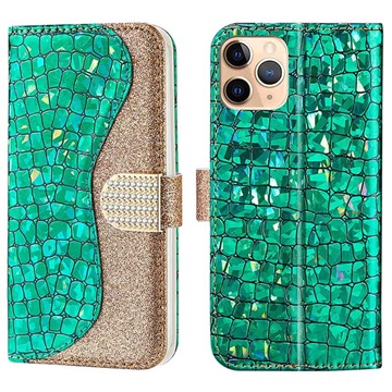 Croco Bling Series iPhone 13 Pro Wallet Case - Groen