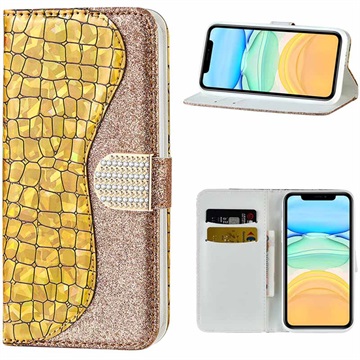 Croco Bling iPhone 12/12 Pro Wallet Case - Goud