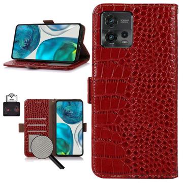 Crocodile Motorola Moto G72 Wallet Leren Hoesje met RFID - Rood