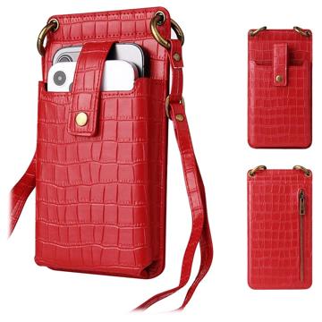 Crocodile Pattern Smartphone Crossbody Tas met Make-upspiegel - Rood