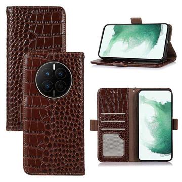 Crocodile Series Huawei Mate 50 Wallet Leren Hoesje met RFID - Bruin