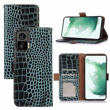 Crocodile Series Motorola Edge 30 Neo Wallet Leren Hoesje met RFID - Groen