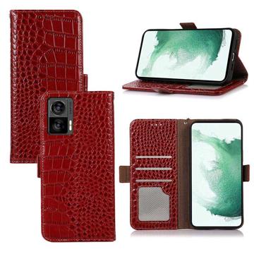 Crocodile Series Motorola Edge 30 Neo Wallet Leren Hoesje met RFID - Rood