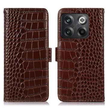Crocodile Series OnePlus 10T/Ace Pro Wallet Leren Hoesje met RFID - Bruin