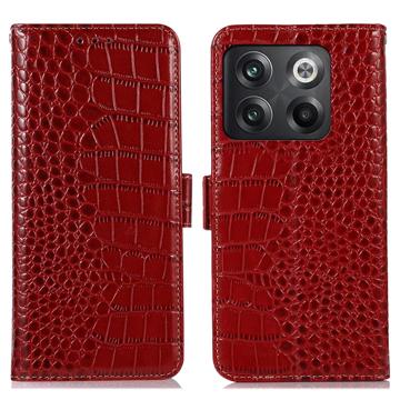 Crocodile Series OnePlus 10T/Ace Pro Wallet Leren Hoesje met RFID - Rood