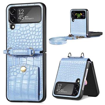 Crocodile Series Samsung Galaxy Z Flip4 Hoesje met Band - Blauw