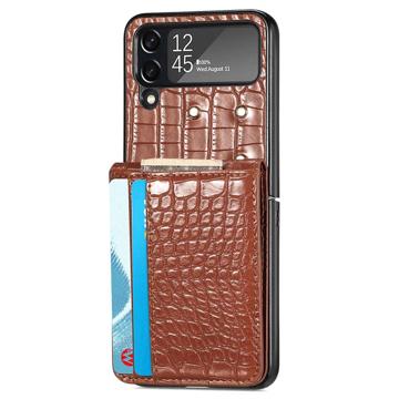 Crocodile Series Samsung Galaxy Z Flip4 Portemonnee Hoesje - Bruin