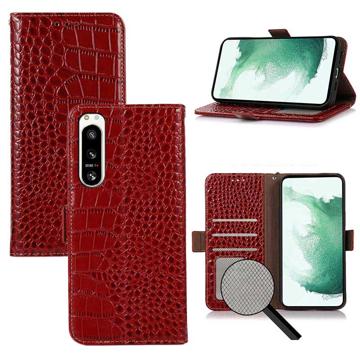 Crocodile Series Sony Xperia 5 IV Wallet Leren Hoesje met RFID - Rood