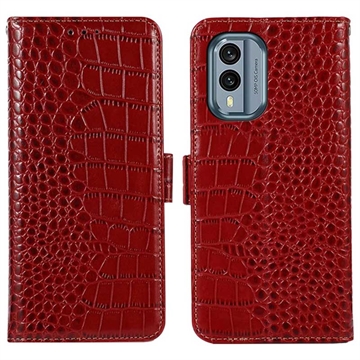 Crocodile Nokia X30 Wallet Leren Hoesje met RFID - Rood