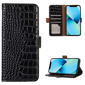 Crocodile Series Motorola Moto G32 Wallet Leren Hoesje met RFID - Zwart