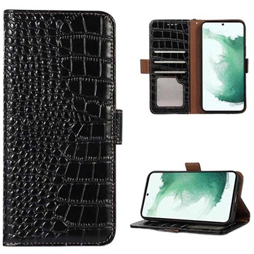 Crocodile Series Samsung Galaxy S21 FE 5G Wallet Leren Hoesje met RFID Zwart