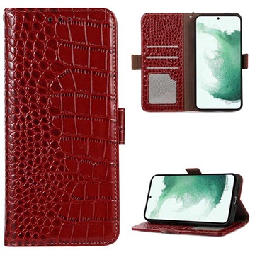 Crocodile Series Samsung Galaxy S21 FE 5G Wallet Leren Hoesje met RFID Rood