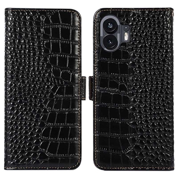 Nothing Phone (2) Crocodile Series Wallet Leren Hoesje met RFID Zwart