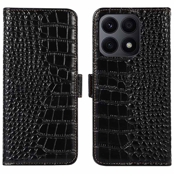 Crocodile Series Honor X8a Wallet Leren Hoesje met RFID Zwart