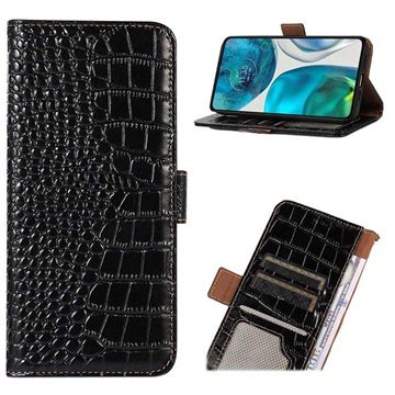 Crocodile Series Motorola Moto G52 Wallet Leren Hoesje met RFID - Zwart