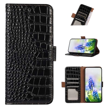Crocodile Series OnePlus 11 Wallet Leren Hoesje met RFID Zwart