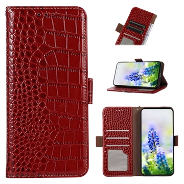 Crocodile Series OnePlus 11 Wallet Leren Hoesje met RFID - Rood