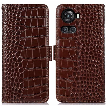 Crocodile Series OnePlus Ace/10R Wallet Leren Hoesje met RFID - Bruin