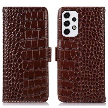 Crocodile Series Samsung Galaxy A33 5G Wallet Leren Hoesje met RFID Bruin