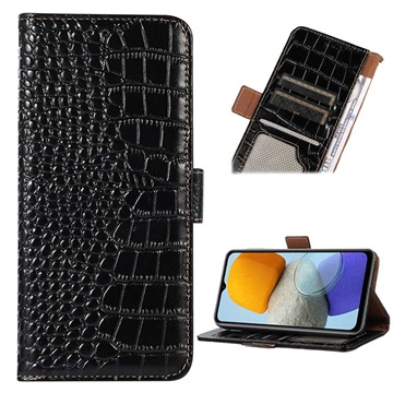 Crocodile Series Samsung Galaxy M33 Wallet Leren Hoesje met RFID Zwart