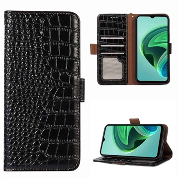 Crocodile Series Xiaomi Redmi 10 5G/Note 11E Wallet Leren Hoesje - Zwart