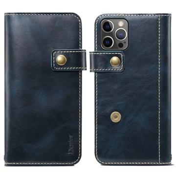 Denior Vintage Series iPhone 14 Pro Wallet Leren Hoesje - Blauw