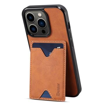 Denior Kaarthouder Standaard iPhone 14 Pro TPU Hoesje - Bruin