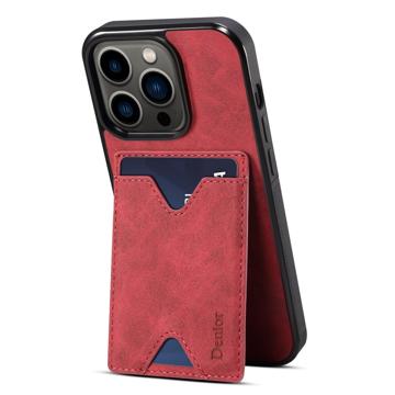 Denior Kaarthouder Standaard iPhone 14 Pro TPU Hoesje - Rood