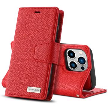 Dolisma Textured 2-in-1 Afneembaar iPhone 14 Pro Max Portemonnee Hoesje - Rood