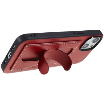 iPhone 14 Gecoat Hoesje met Kaartsleuf en Standaard - Rood