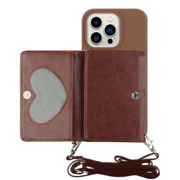 Heart-Serie iPhone 14 Pro Max Hoesje met Portemonnee en Riem - Koffie