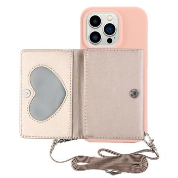 Heart-Serie iPhone 14 Pro Max Hoesje met Portemonnee en Riem - Roze