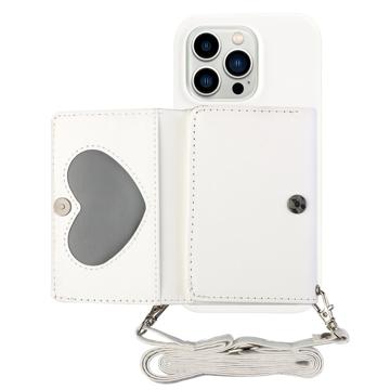 Heart-Serie iPhone 14 Pro Max Hoesje met Portemonnee en Riem - Wit