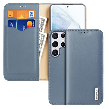 Dux Ducis Hivo Samsung Galaxy S22 Ultra 5G Wallet Leren Hoesje - Babyblauw