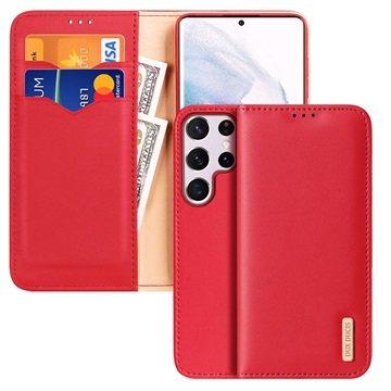 Dux Ducis Hivo Samsung Galaxy S22 Ultra 5G Wallet Leren Hoesje - Rood