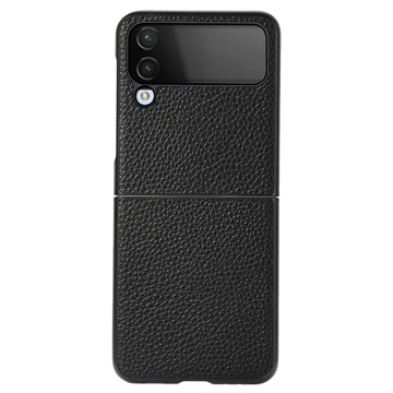 Elegante Samsung Galaxy Z Flip4 Leren Case - Zwart