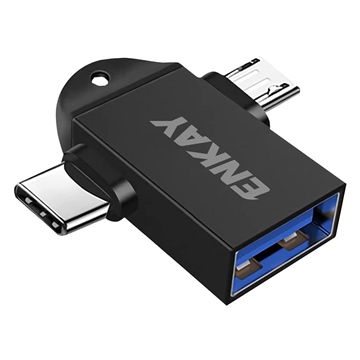 Enkay ENK-AT112 USB 3.0 naar USB-C/MicroUSB OTG Adapter - Zwart