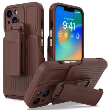 Explorer Series iPhone 14 Hybride Hoesje met Riemclip - Coffee