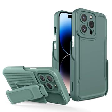 Explorer Series iPhone 14 Pro Max Hybride Hoesje met Riemclip - Donkergroen