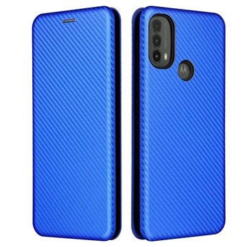 Motorola Moto E30/E40 Flip Case - Koolstofvezel - Blauw