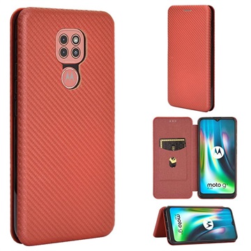 Motorola Moto G9 Play Flip Case - Koolstofvezel - Rood