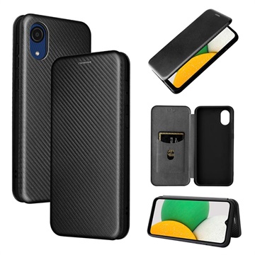 Samsung Galaxy A03 Core Flip Case - Koolstofvezel - Zwart