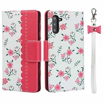 Bloemenpatroon Samsung Galaxy Note10 Wallet Case - Felroze