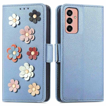 Flower Decor Series Samsung Galaxy M13 Portemonnee Hoesje - Blauw