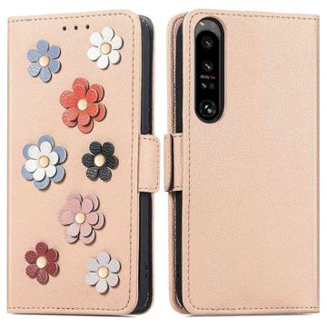 Flower Decor Series Sony Xperia 1 IV Portemonnee Hoesje - Beige