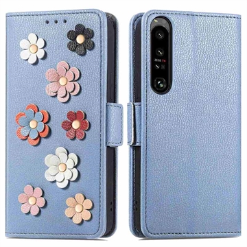 Flower Decor Series Sony Xperia 1 IV Portemonnee Hoesje - Blauw